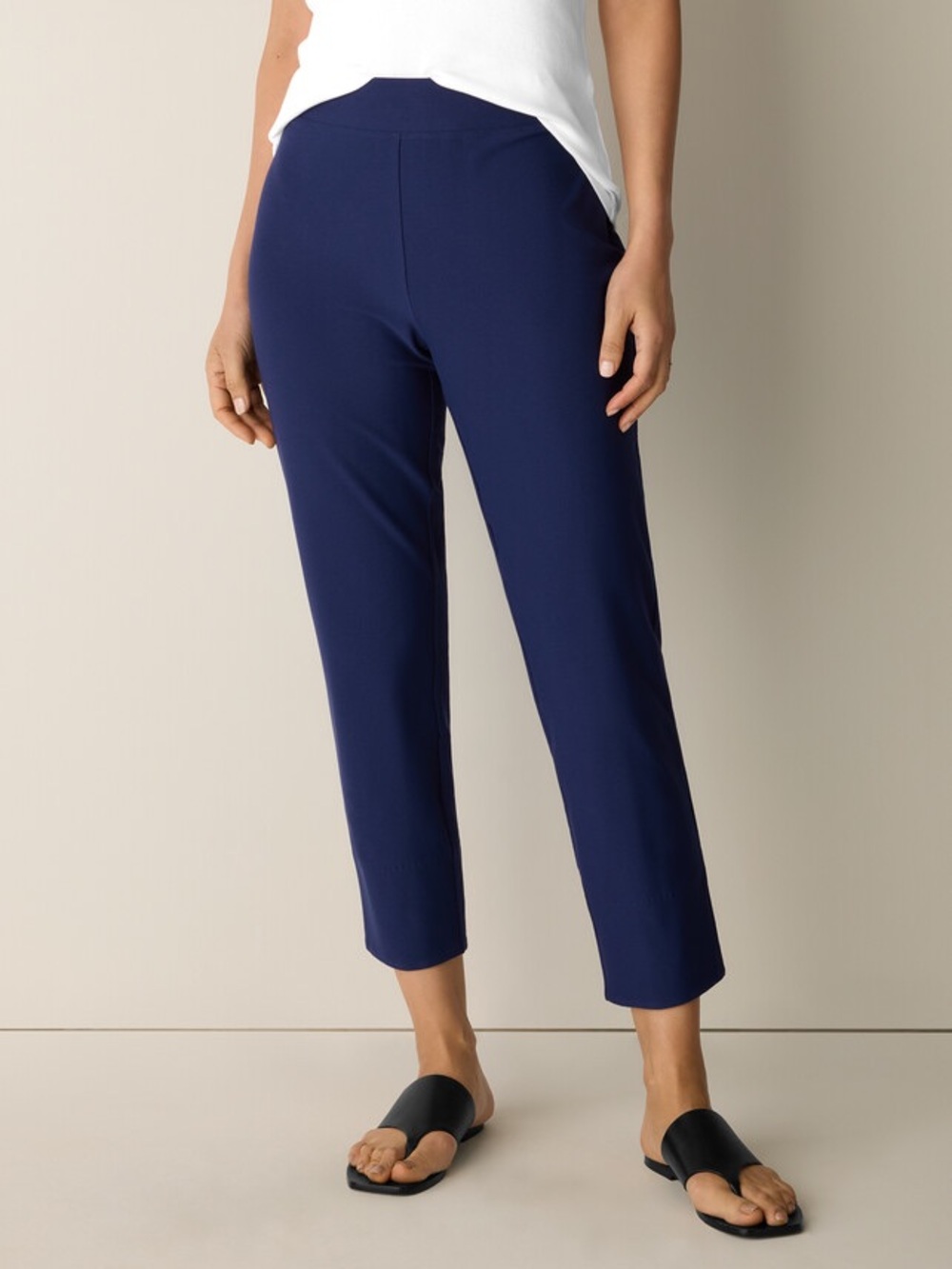 Eileen Fisher Crepe Cropped Pants Blue Size Medium Office Lightweight Minimalist